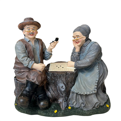Vintage Grandparents Playing Board Game Figurine