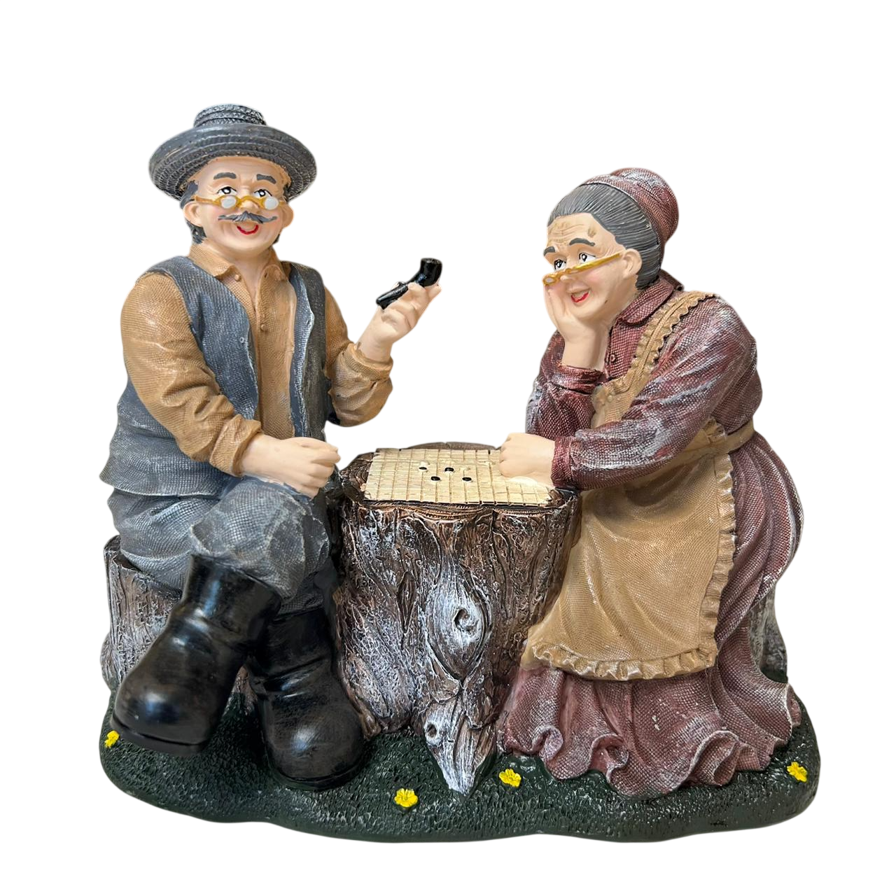 Vintage Grandparents Playing Board Game Figurine