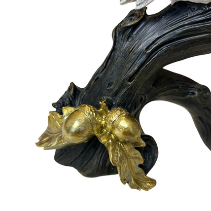 Couple Bird Figurine on Branch with Golden Leaf Accents