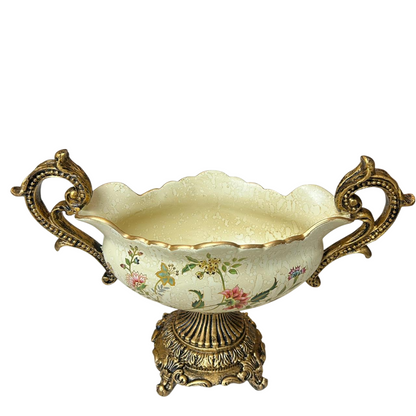 Elegant Floral Centerpiece Bowl with Antique Gold Stand