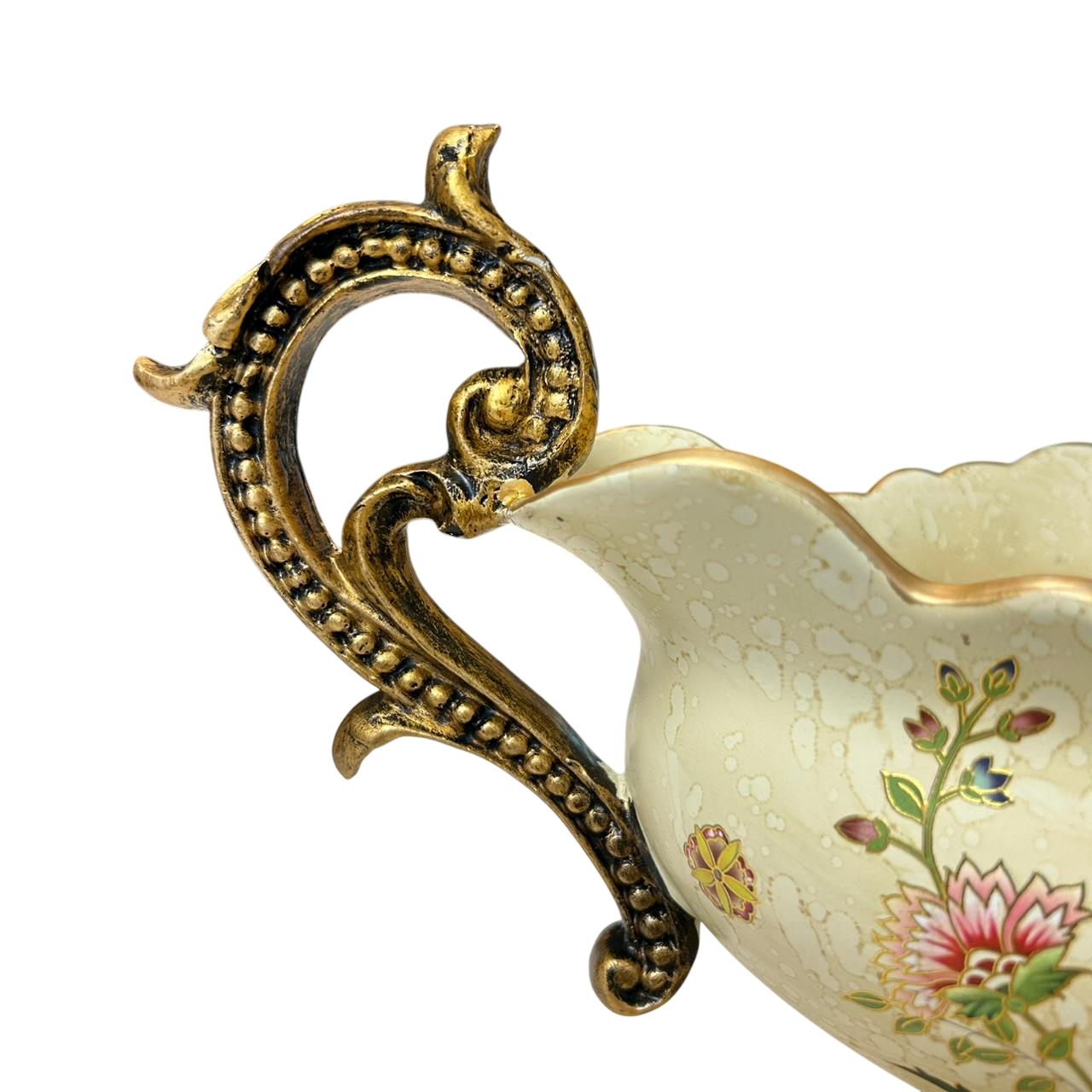 Elegant Floral Centerpiece Bowl with Antique Gold Stand
