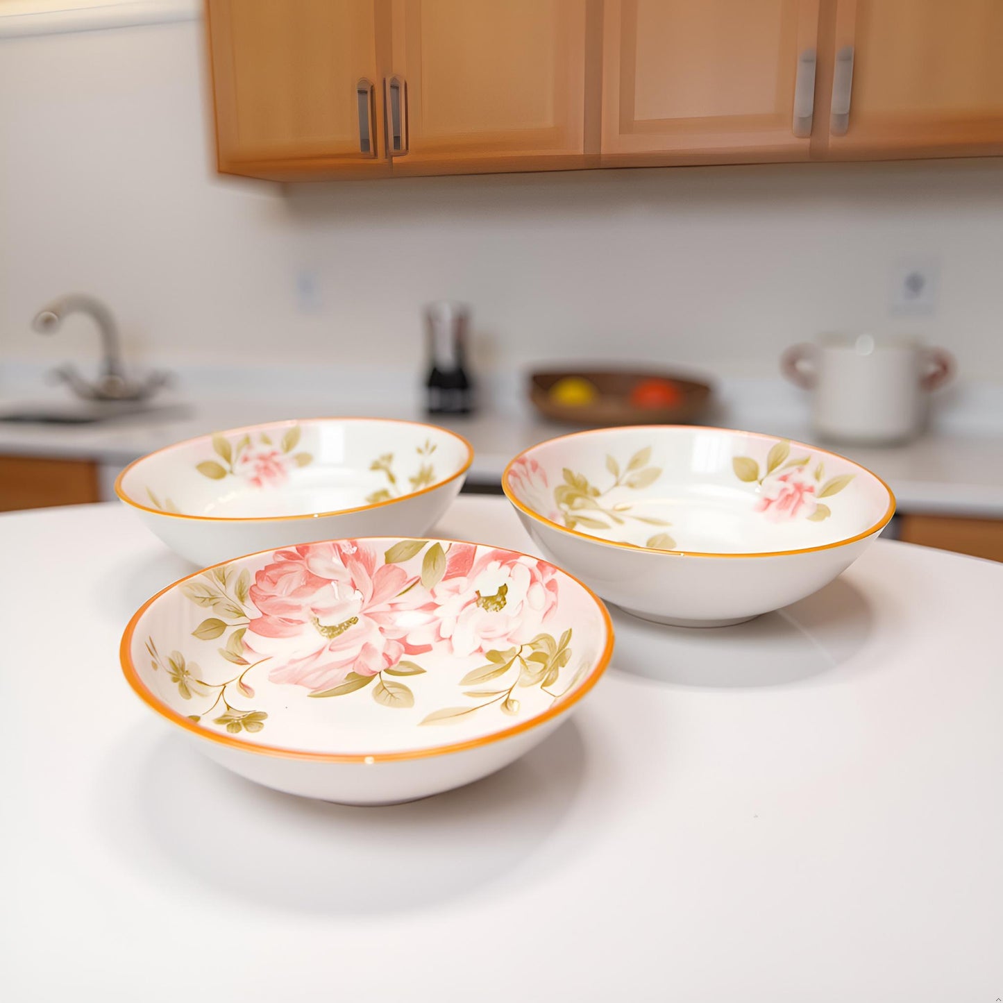 Classic Ceramic Dip Bowls with Pink Floral Motif | Set of 3