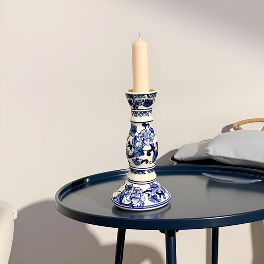Elegant Blue & White Ceramic Candle Stand – Medium