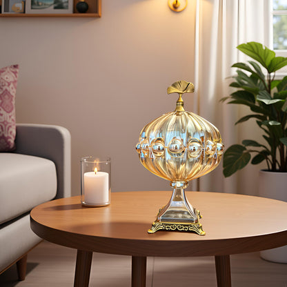 Luxury Crystal Glass Decorative Jar with Golden Base & Lid