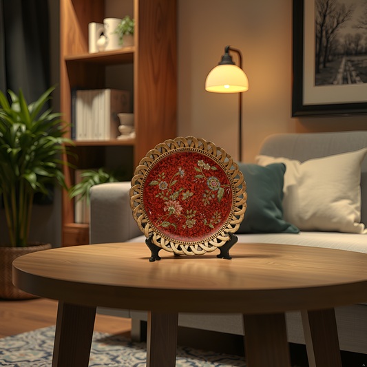 Elegant Red Floral Decorative Wall Plate