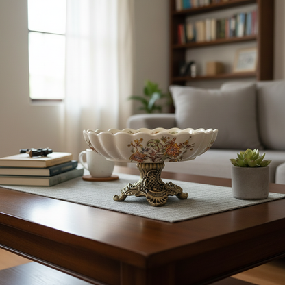 Vintage Floral Pedestal Centerpiece Bowl