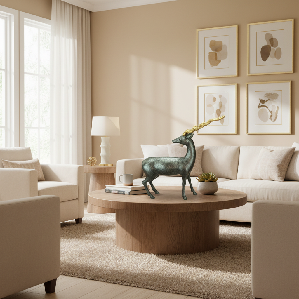 Elegant Deer Figurine with Golden Spiral Antlers – Luxury Home Décor Showpiece