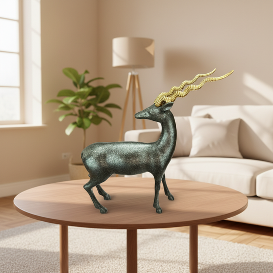 Elegant Deer Figurine with Golden Spiral Antlers – Luxury Home Décor Showpiece