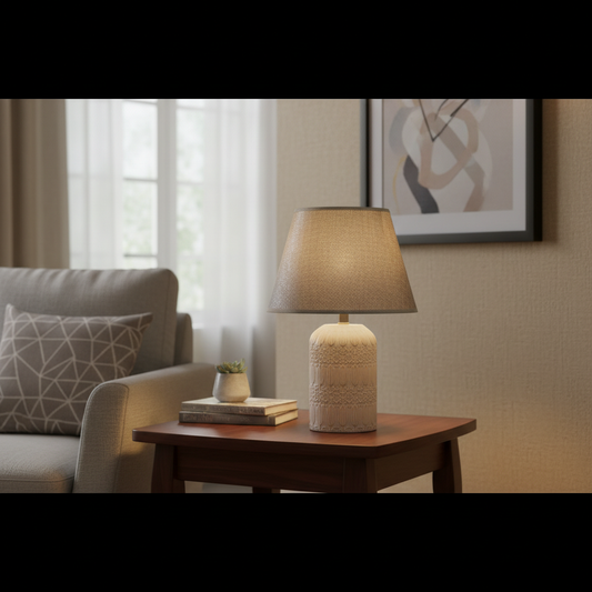 Modern Beige Ceramic Bedside Lamp