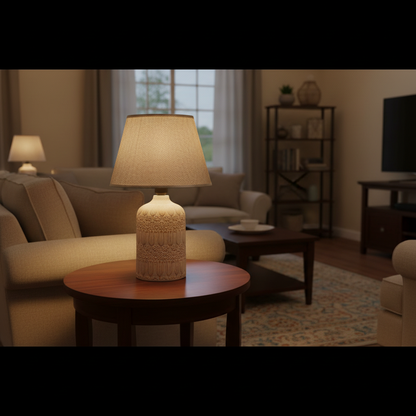 Modern Beige Ceramic Bedside Lamp