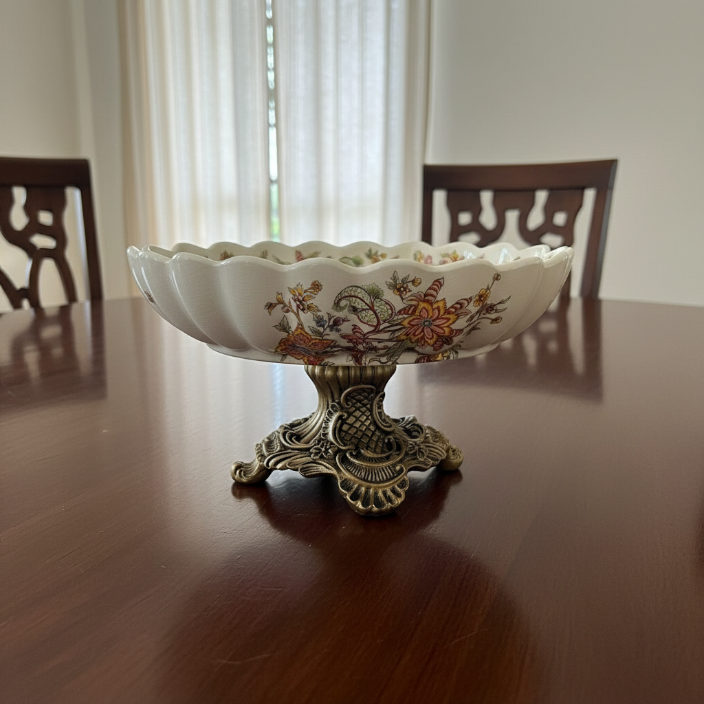Vintage Floral Pedestal Centerpiece Bowl