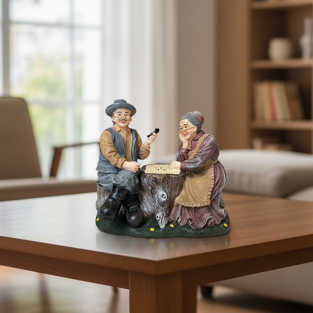 Vintage Grandparents Playing Board Game Figurine