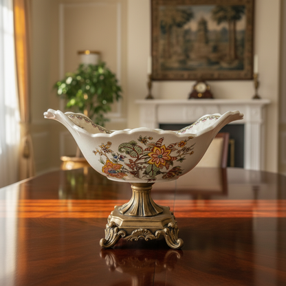 Vintage Floral Pedestal Centerpiece Bowl