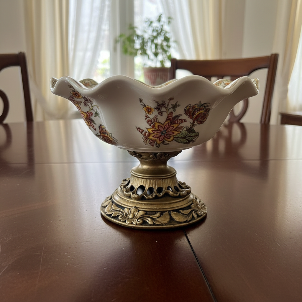 Vintage Floral Pedestal Centerpiece Bowl