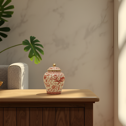Elegant Pink Floral Ceramic Ginger Jar