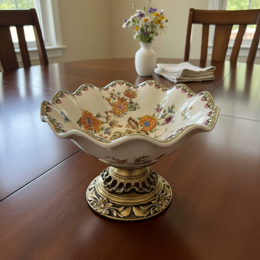 Vintage Floral Pedestal Centerpiece Bowl