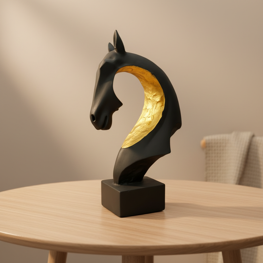 Luxury Black & Gold Horse Head Showpiece – Elegant Modern Figurine