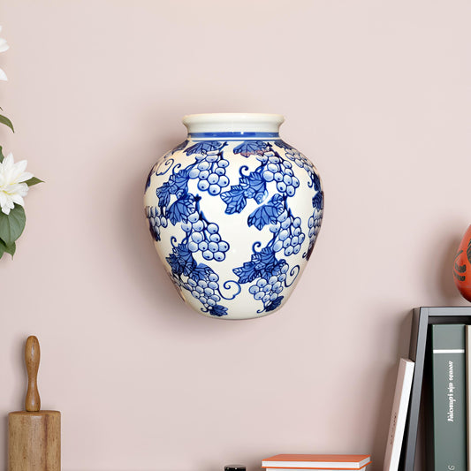 Oriental Blue & White Wall Vase - Blue Pottery Collection