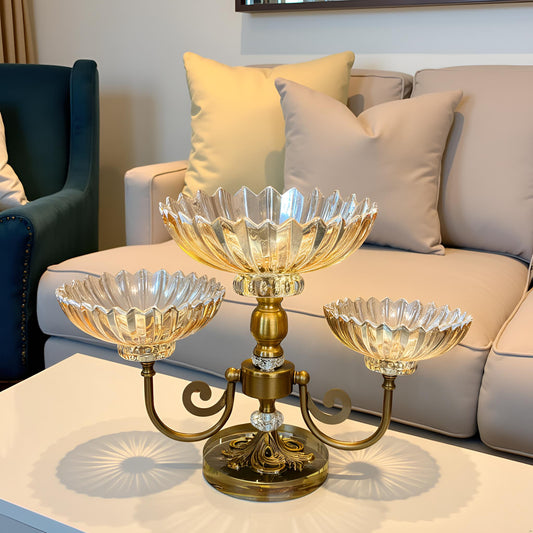 Elegant Crystal Cut Multi-Bowl Display Stand for Living Room Décor
