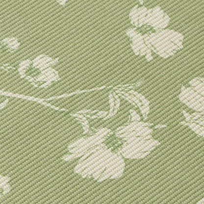 Rectangle Shape Decorative Table Placement with Floral Print and Lace Trim, White Green, Cotton Blend (4PC Set)