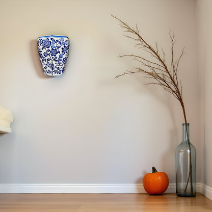 Oriental Blue & White Wall Vase - Blue Pottery Collection