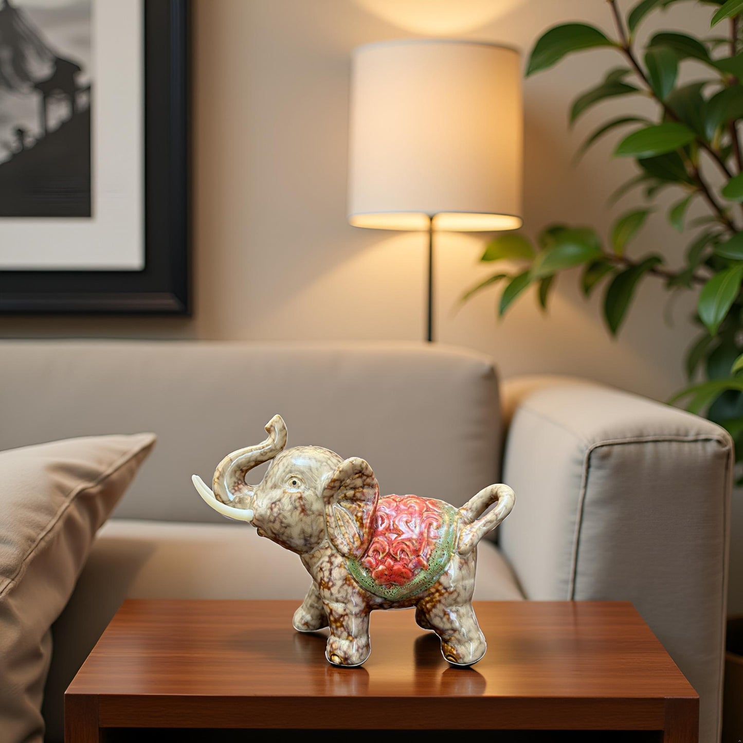 The Regal Parade – Ceramic Elephant Family Showpiece