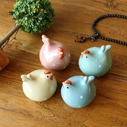 Colorful Rooster & Hen Ceramic Figurine | Set of 4 | SMALL