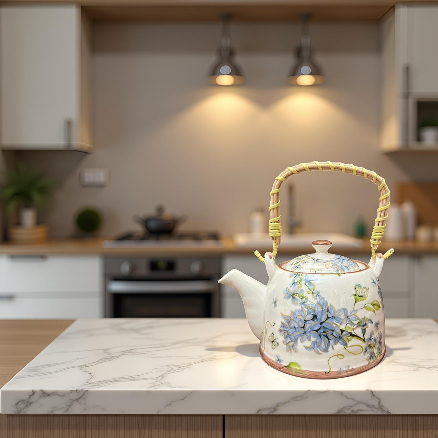 Oriental Blue & White Teapot with Sieve