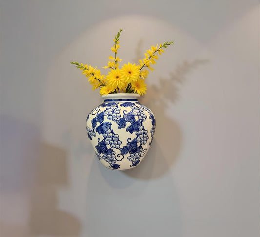 Oriental Blue & White Ceramic Wall Vase - Innovative Home Decor