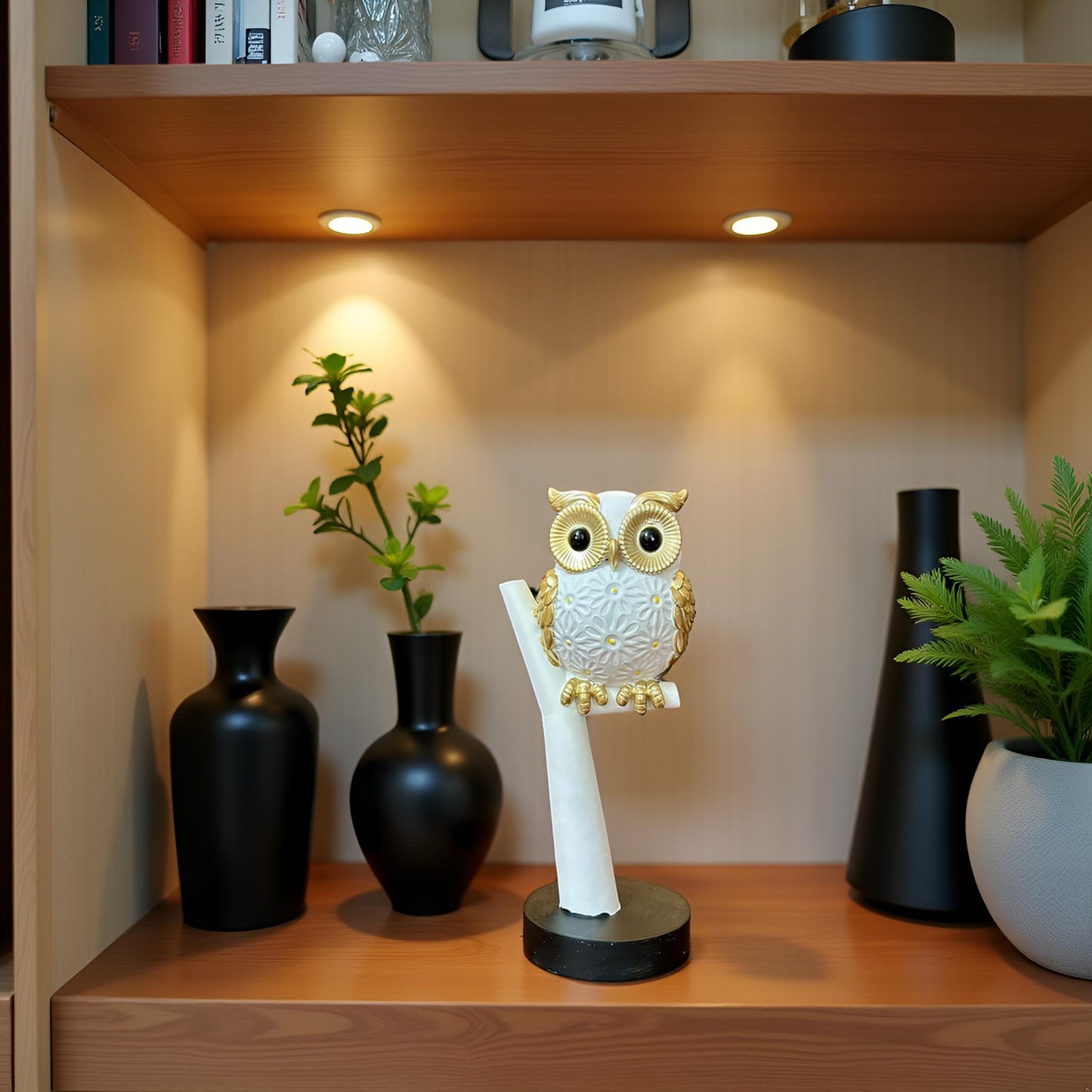White and Gold Owl Figurine - Medium