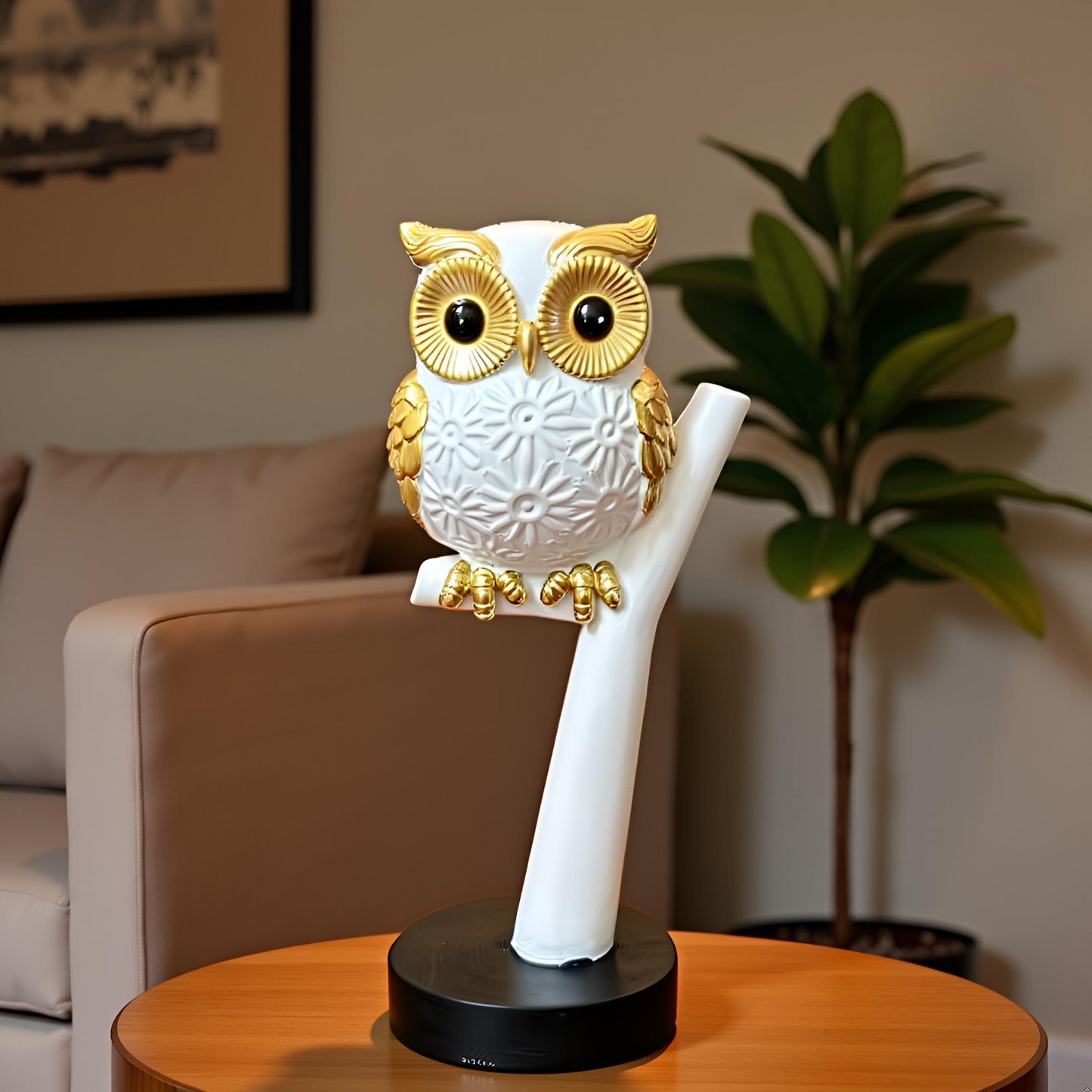 White and Gold Owl Figurine - Small