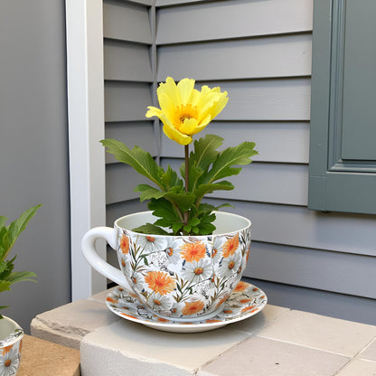 Decorative Oversized Floral Cup and Saucer Style  – Ceramic Planter