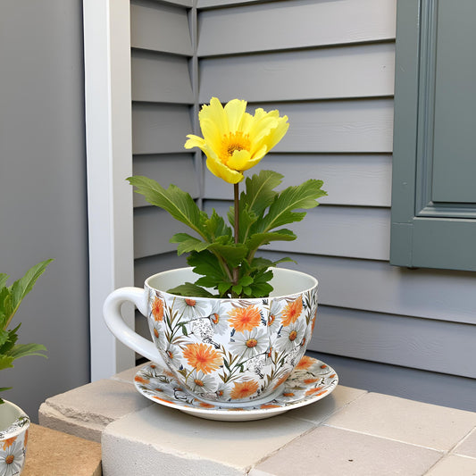 Decorative Oversized Floral Cup and Saucer Style  – Ceramic Planter