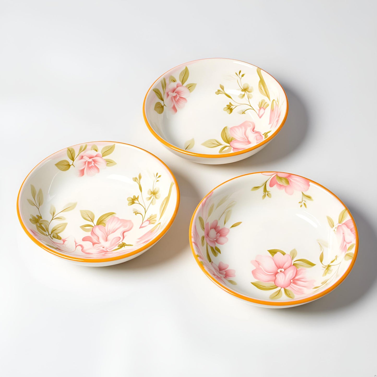 Classic Ceramic Dip Bowls with Pink Floral Motif | Set of 3