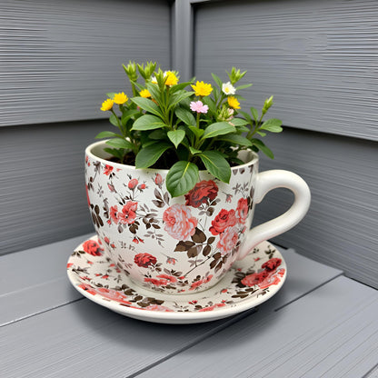 Decorative Oversized Floral Cup and Saucer  Style – Ceramic Planter