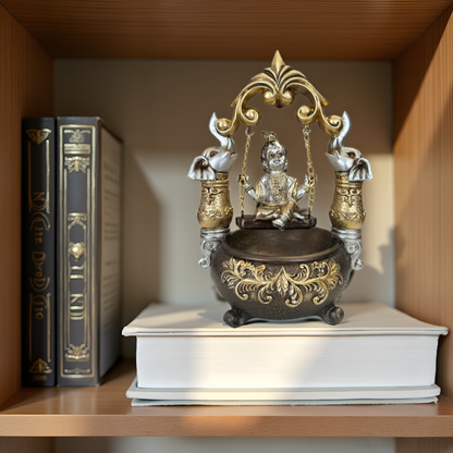 Lord Krishna on Elephant Swing Idol – Decorative Krishna Jhula Statue