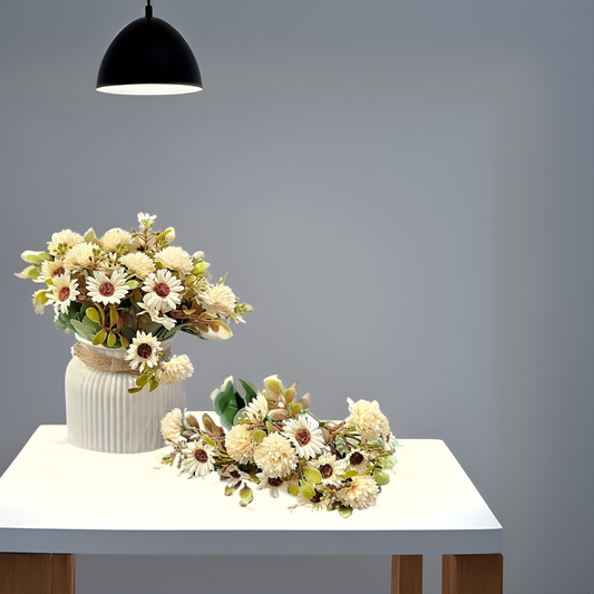 Daisy Bloom White Artificial Flower Bunch (Set of 2)