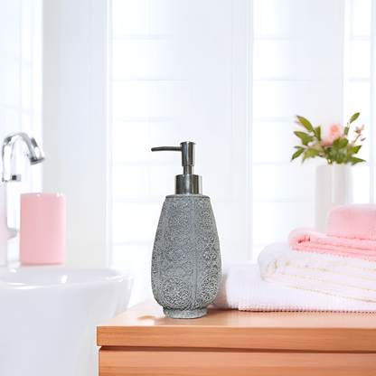 Textured Grey Resin Soap Dispenser with Chrome Pump