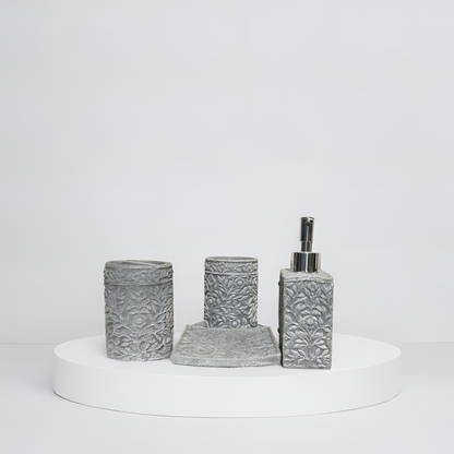 4-Piece Textured Grey Resin Bathroom Set