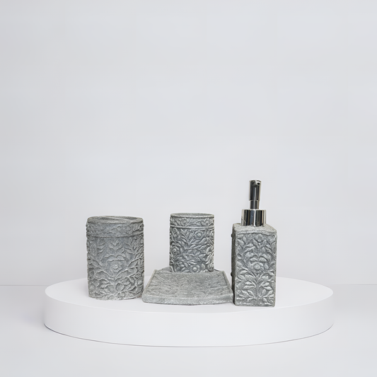 4-Piece Textured Grey Resin Bathroom Set