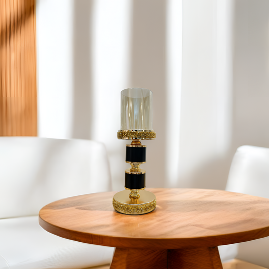 Dazzling Gold & Black Crystal Candle Holder - Large