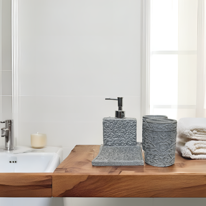 4-Piece Textured Grey Resin Bathroom Set