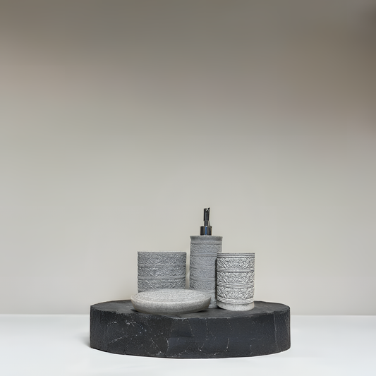 4-Piece Textured Grey Resin Bathroom Set