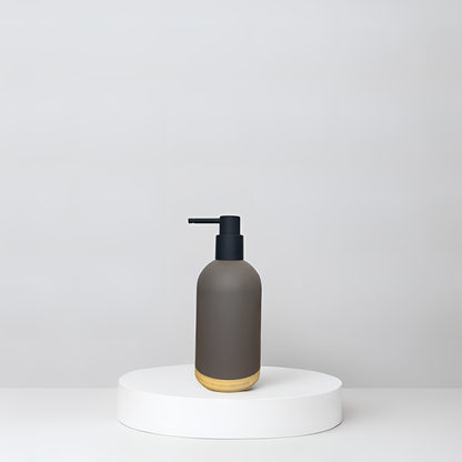 Contemporary Round Soap Dispenser – Mocha Matte with Bamboo Base
