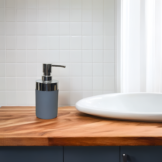 Elegant Chrome-Top Soap Dispenser – Midnight Grey