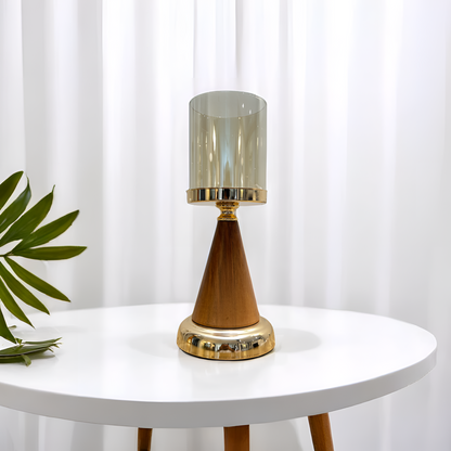 Luxurious Wooden & Golden Candle Holder - Small