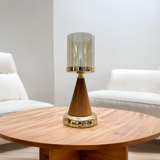 Luxurious Wooden & Golden Candle Holder - Small