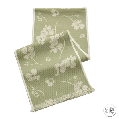 Green-Coloured Table Runner with Subtle Floral Pattern (6 seater)