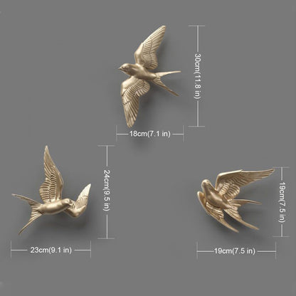 Modern Ceramic Bird Wall Decor – Gold Flying Bird Decorative - Single piece