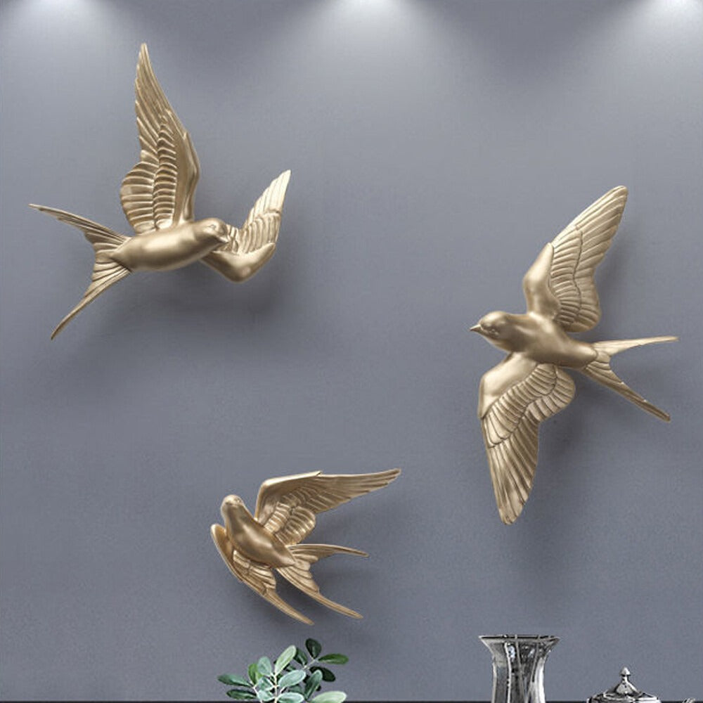 Modern Ceramic Bird Wall Decor – Gold Flying Bird Decorative - Single piece